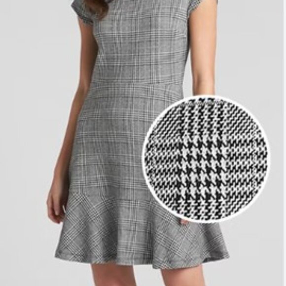 Gap Plaid Fit and Flare Peplum Dress in Ponte, Sz 10 Black plaid - Picture 15 of 16